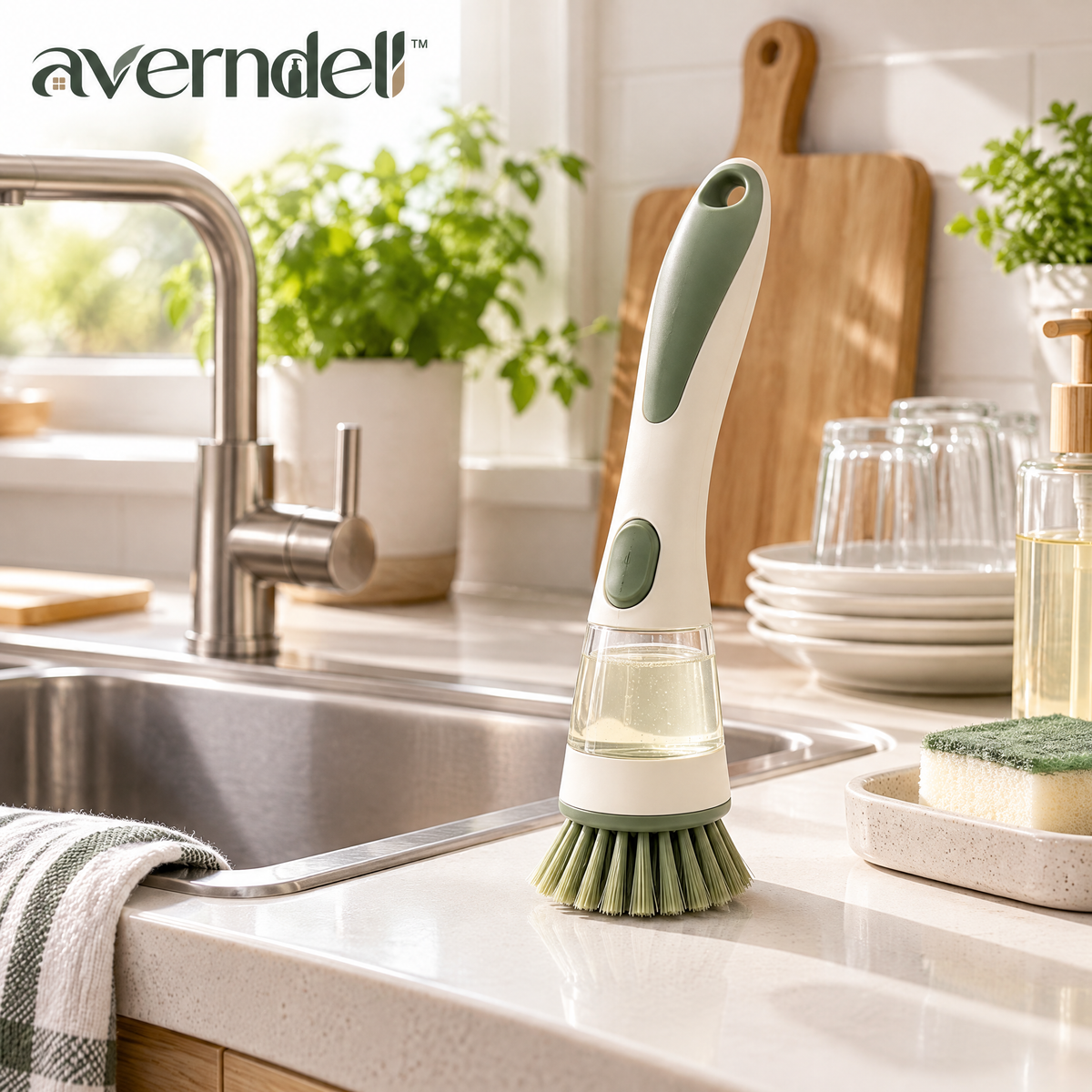 Averndell™ Soap-Dispensing Palm Dish Brush