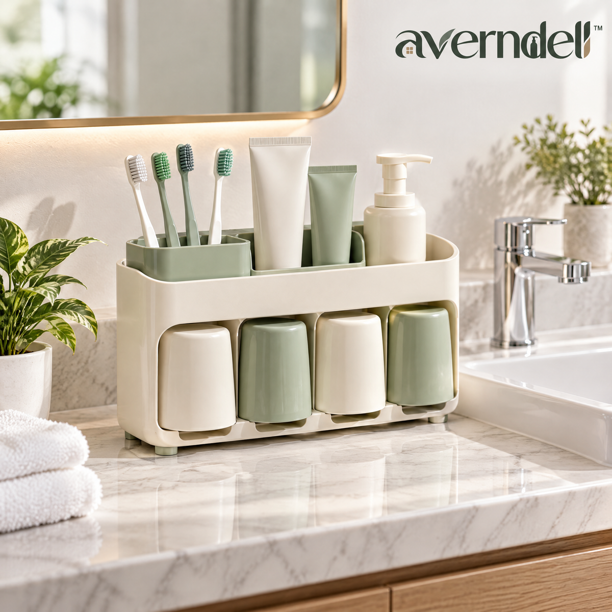 Averndell™ Family Toothbrush Organizer with Four Cups