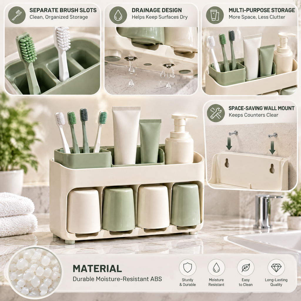 Averndell™ Family Toothbrush Organizer with Four Cups