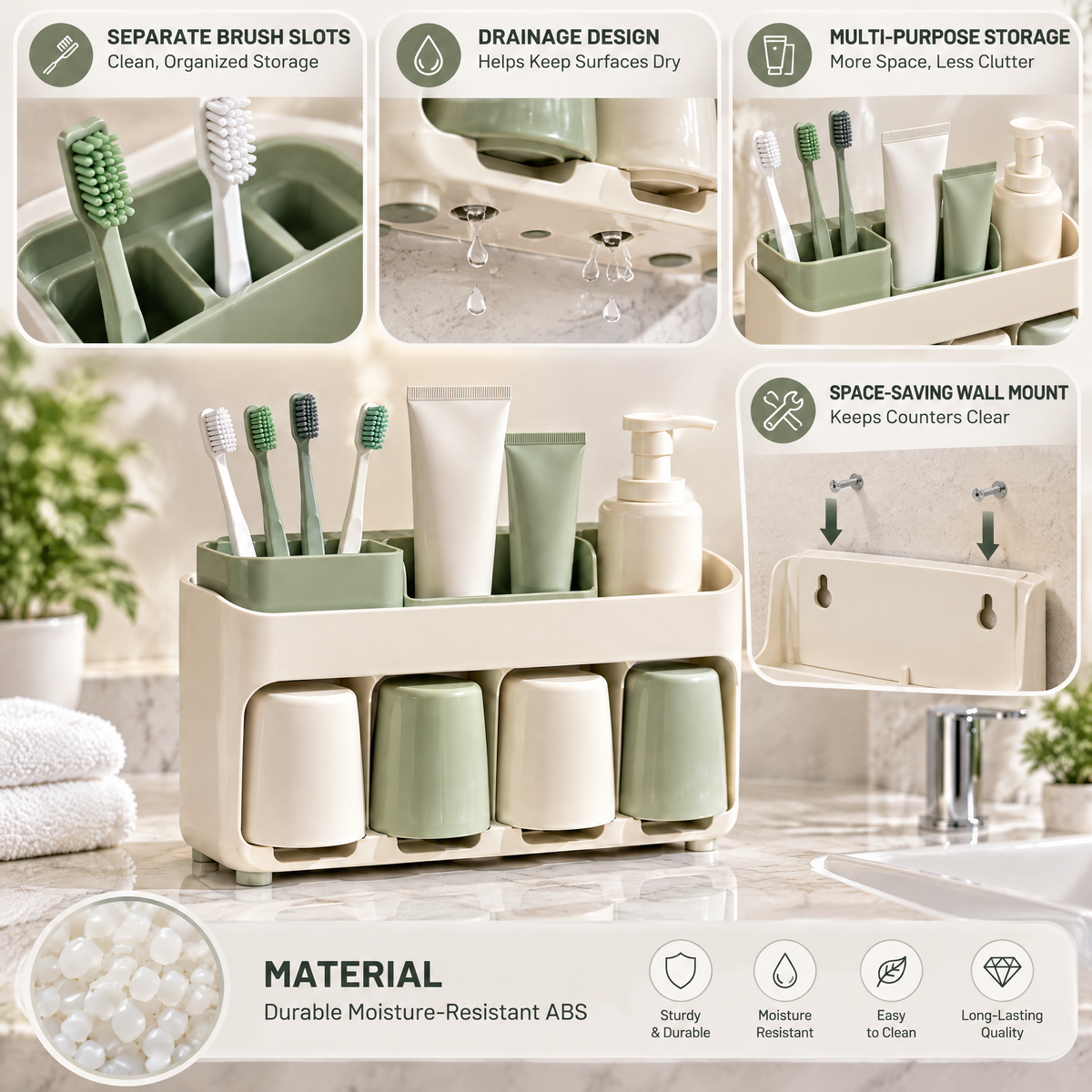 Averndell™ Family Toothbrush Organizer with Four Cups
